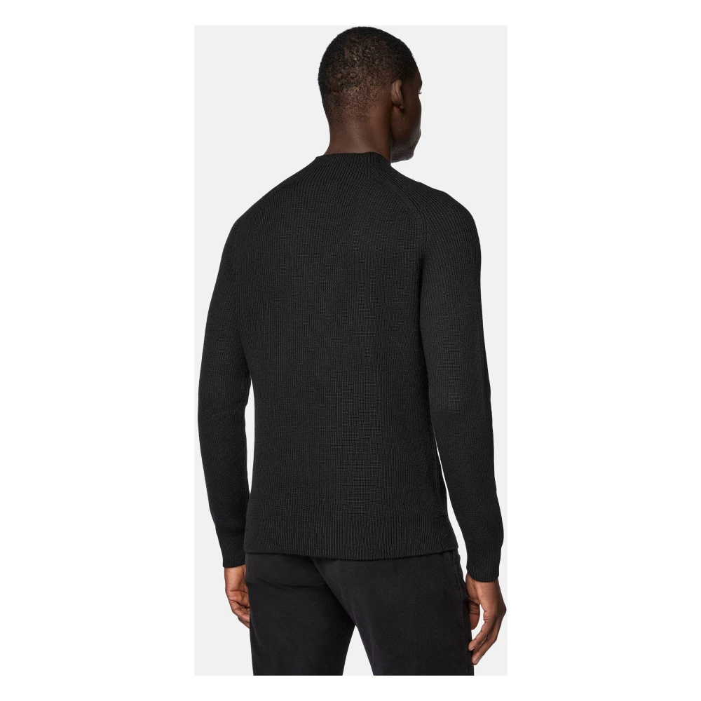Boggi Milano Merino wollen mock polo neck trui Black Heren