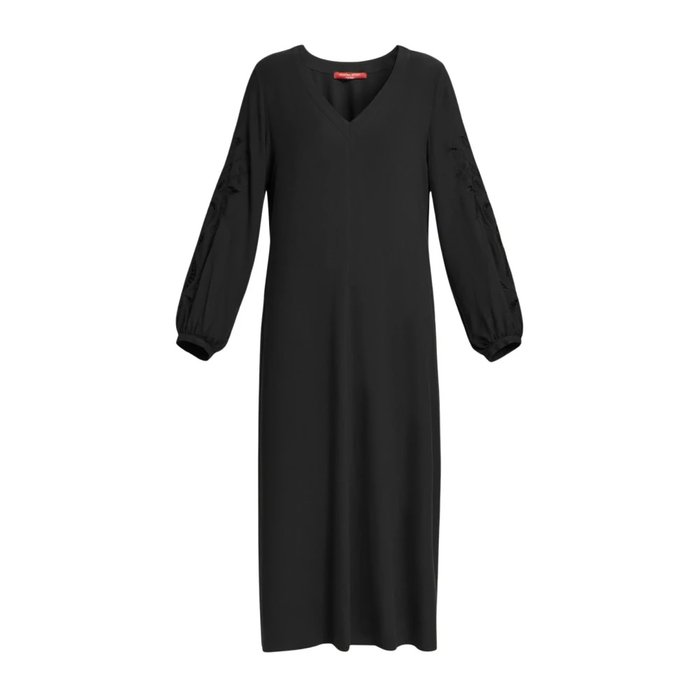 Marina Rinaldi Elegante A-lijn jurk met geborduurde pofmouwen Black Dames