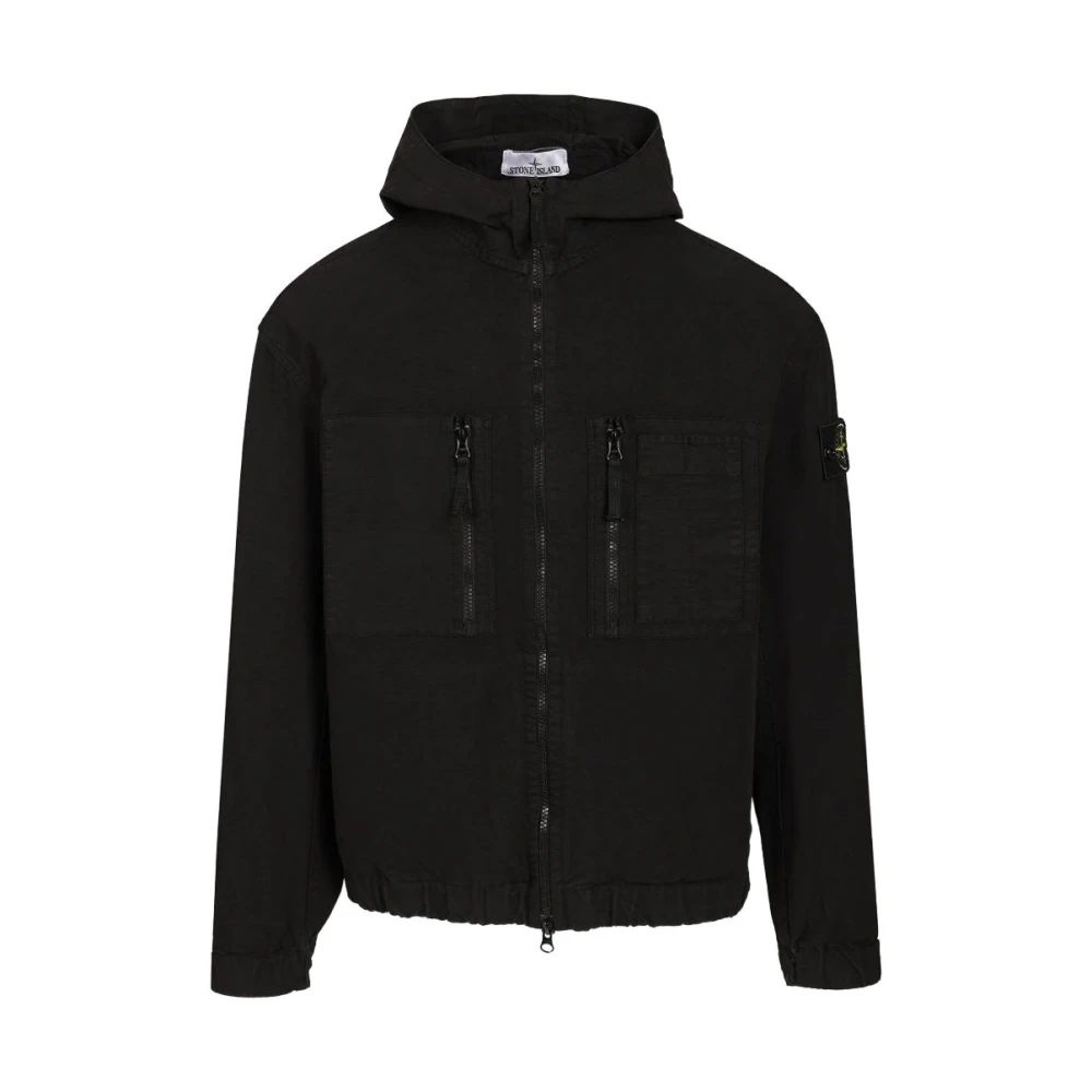 Stone Island Black Light Jackets, Male, Xl, All-Weather Cotton Canvas S.i. Ghost Overshirt