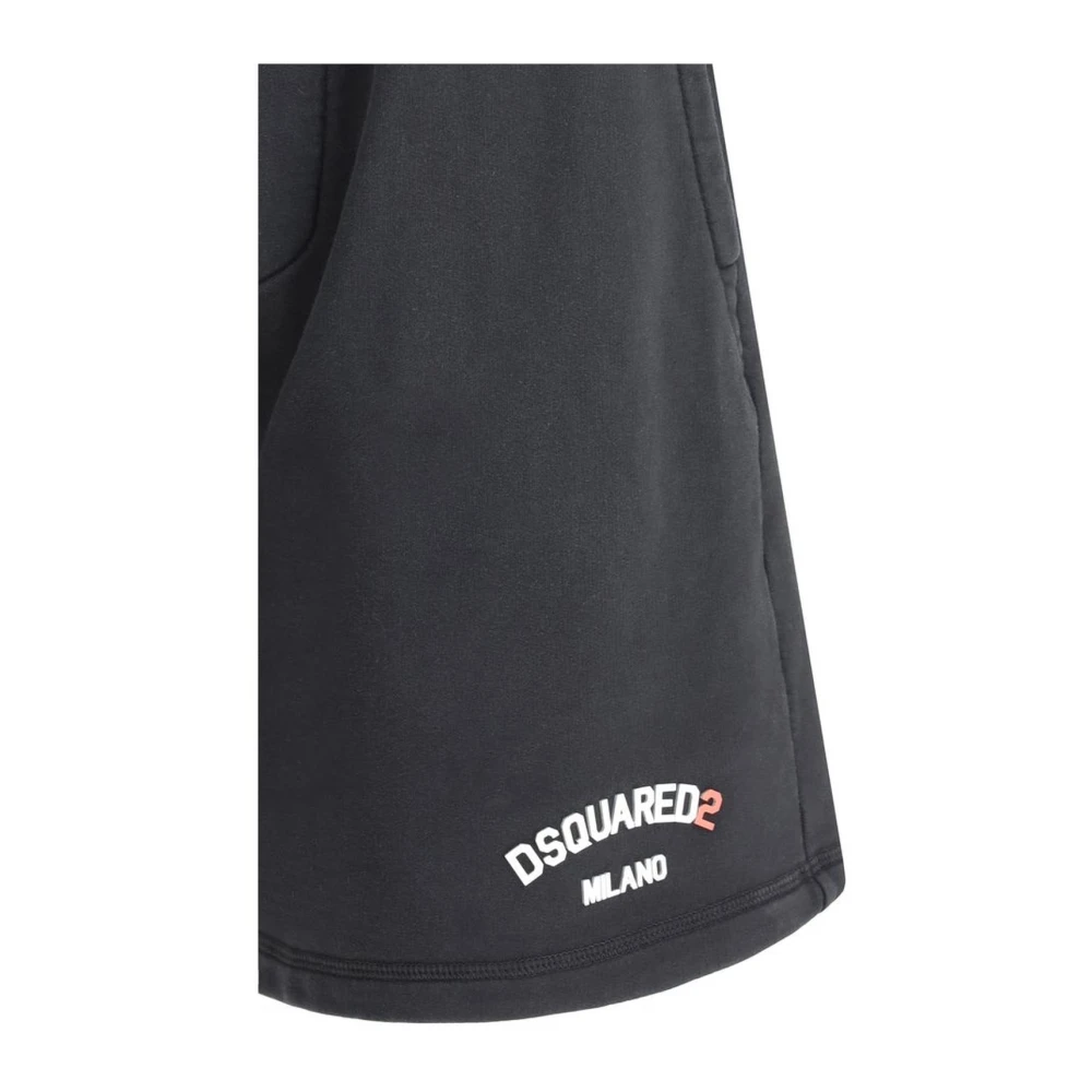 Dsquared2 Monogram Katoenen Shorts met Elastische Tailleband Black Heren