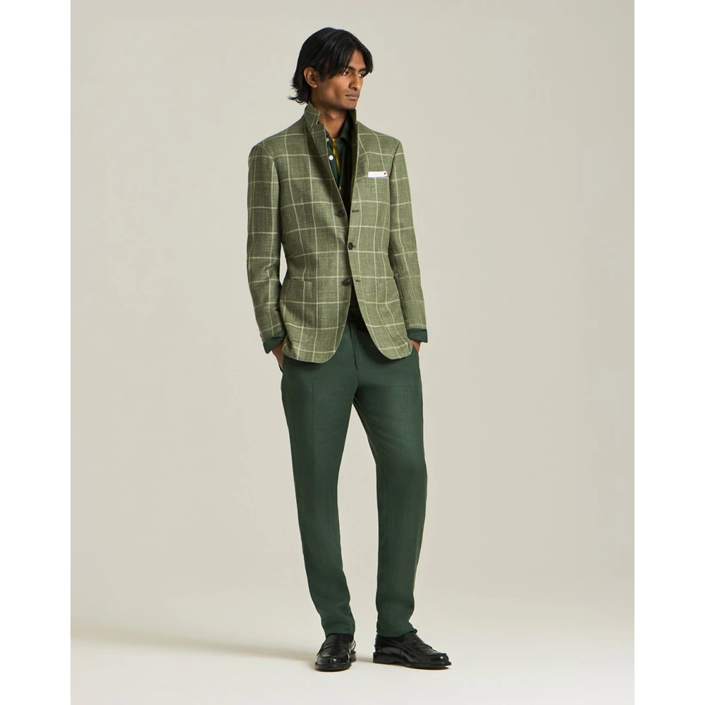 Kiton Luxe Geruite Cashmere Blend Blazer Green Heren