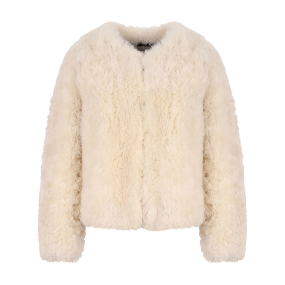 Tom Ford Women's Beige Faux Fur & Shearling Jackets, S, Collarless Shearling Jacket