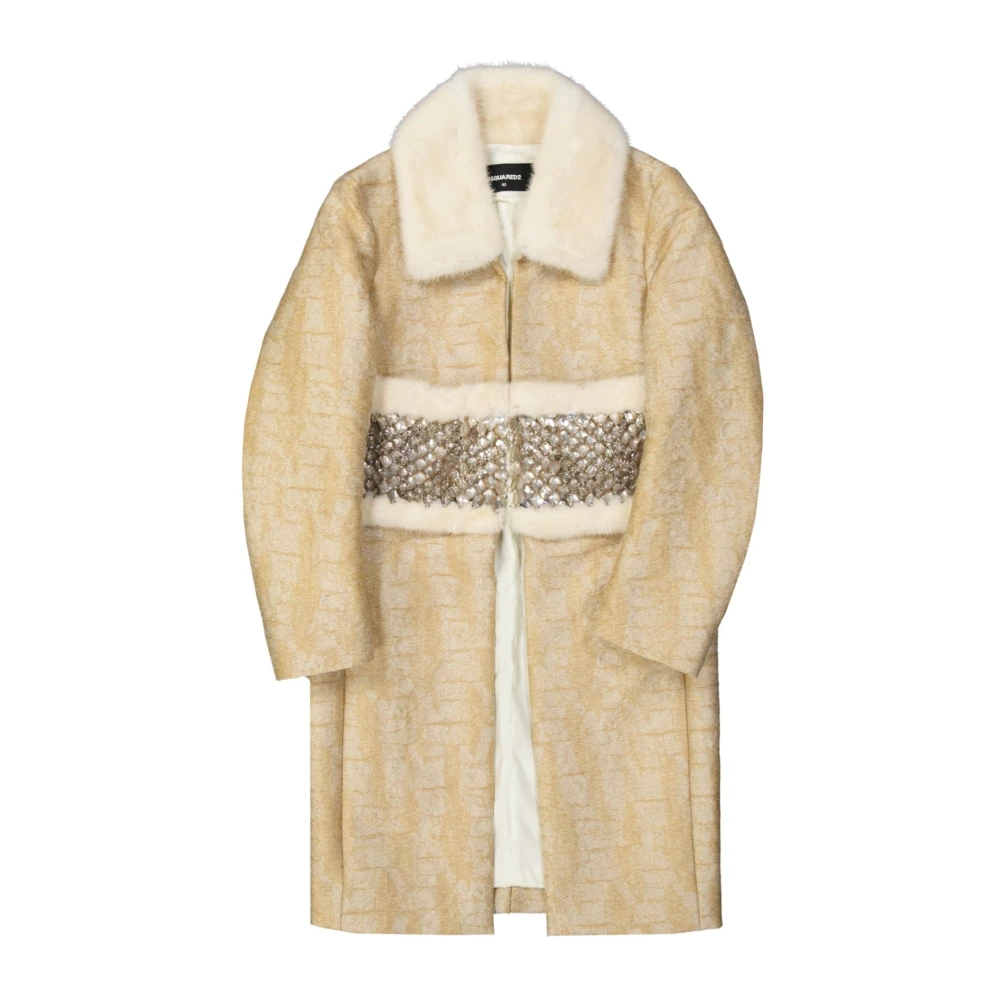 Dsquared2 Kristalversierde jas met nertsbont Beige Dames