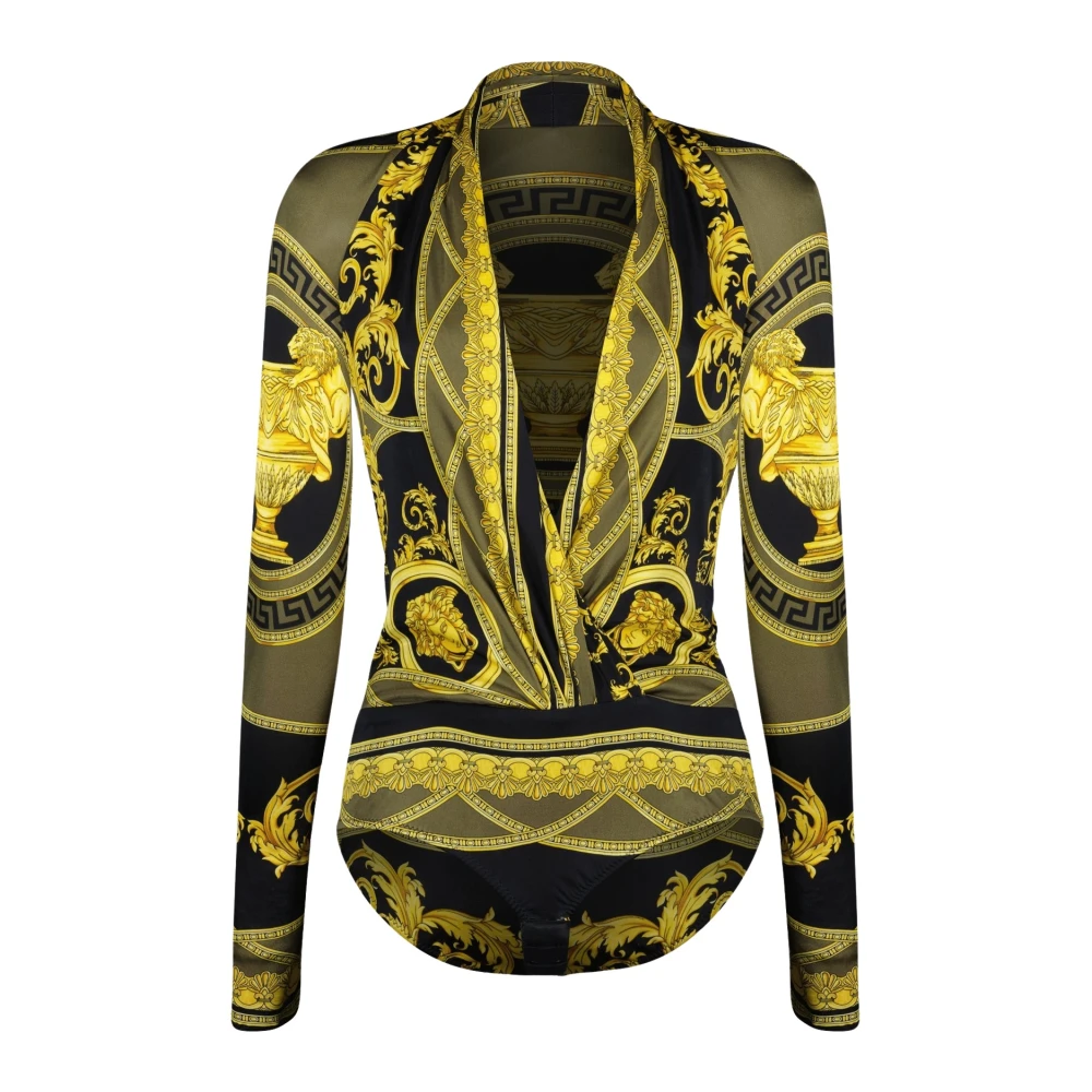 Versace Barocco Print V-Hals Longsleeve Top Yellow Dames