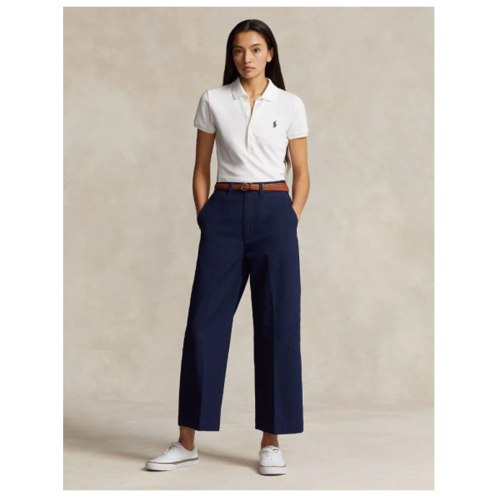Polo Ralph Lauren Flare Chino Broek in Katoen Serge Blue Dames