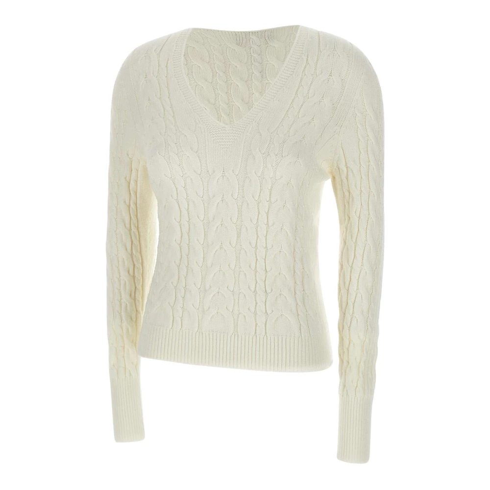 Kaos Witte V-hals Kabeltrui White Dames