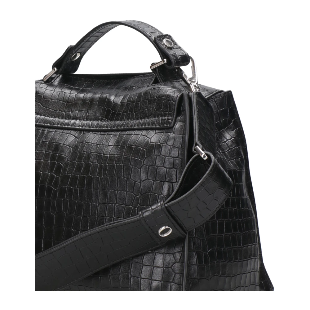 Orciani Zwarte Leren Schoudertas met Klep Black Dames