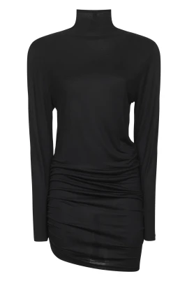 Svart Turtleneck Klänning med Asymmetrisk Hem