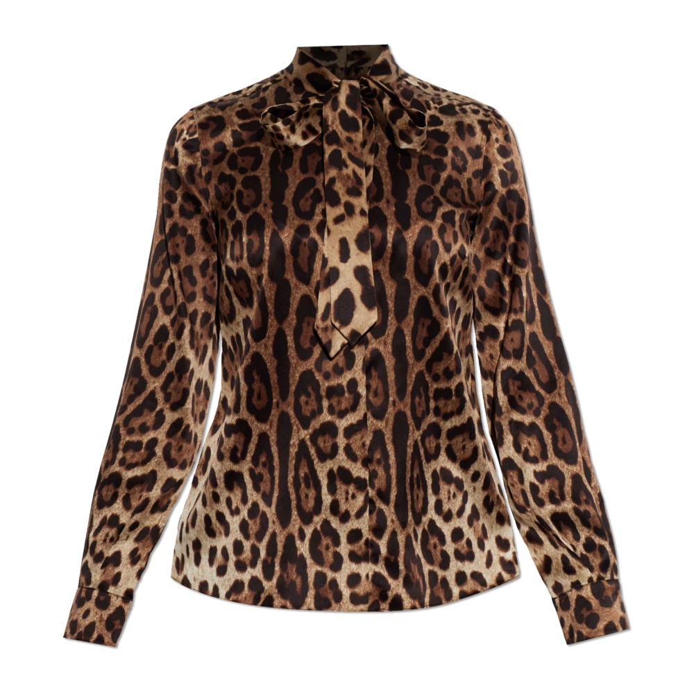 Dolce & Gabbana Women's Brown Leopard-Print Satin Shirt