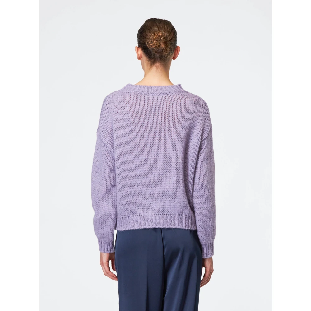 Roberto Collina Ruimvallende Alpaca Gebreide Trui Purple Dames