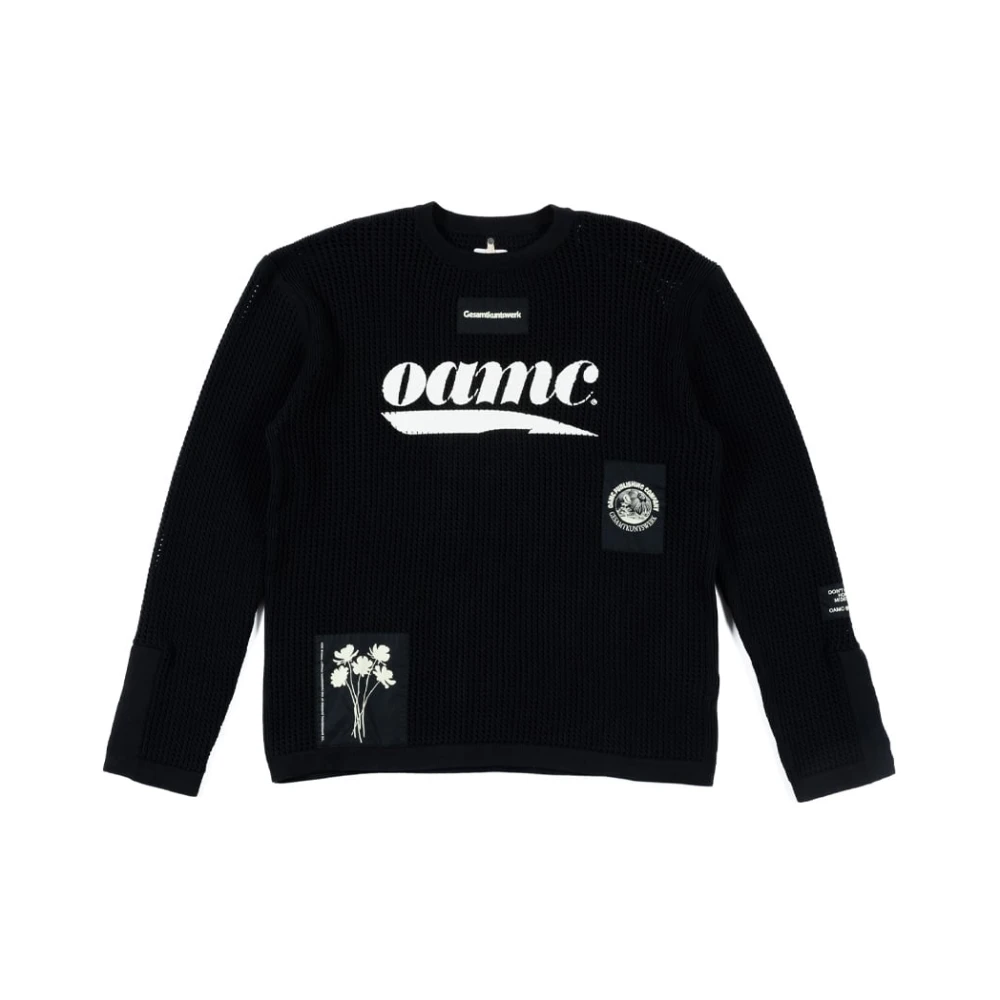 Oamc Zwarte Gebreide Crewneck Trui met Logo Black Heren