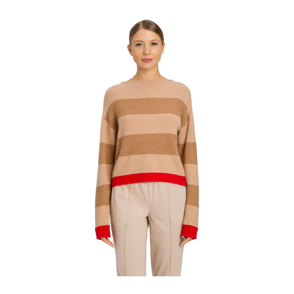 Twinset Gestreepte trui met ronde hals voor vrouwen Beige Dames