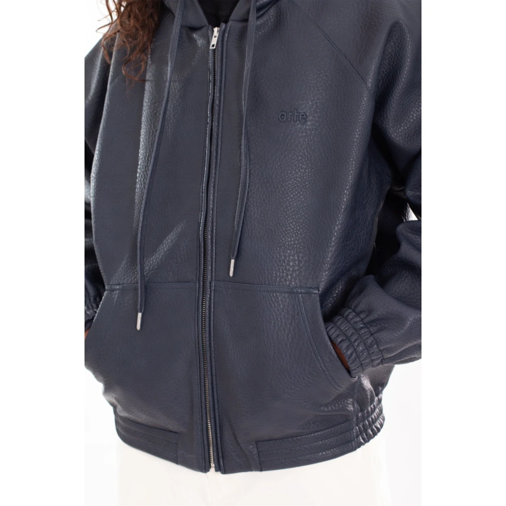 Arte Antwerp Blauwe Eco Leren Hoodie Jas Blue Heren