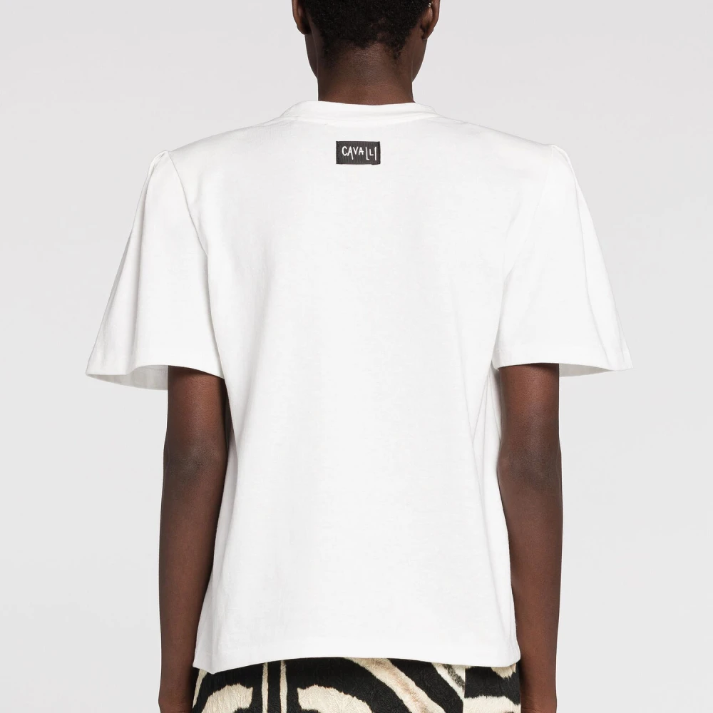 Roberto Cavalli Logo-Print Katoenen T-shirt Boxy Fit White Dames