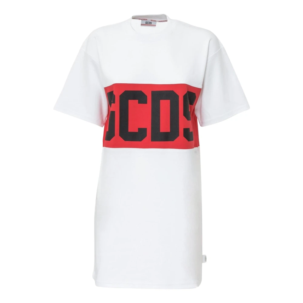 Gcds Witte Logo T-shirt Jurk White Dames