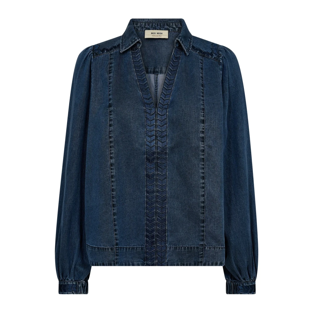 MOS MOSH Bohemian-geïnspireerde blouse met v-hals Blue Dames