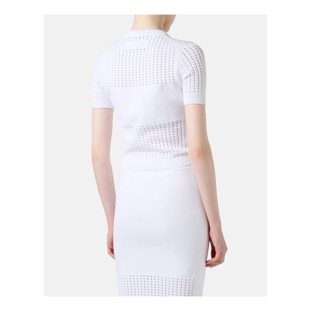 Iceberg Witte halfmouw trui van stretchkatoen met geperforeerde strepen en logo White Dames