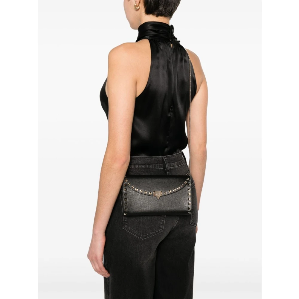 Valentino Garavani Zwarte Leren Studs Ketting Portemonnee Black Dames