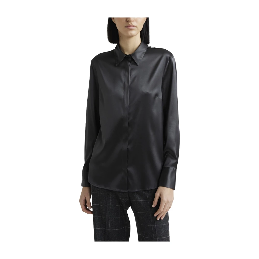 PESERICO Zijden shirt met Punto Luce afwerking Black Dames