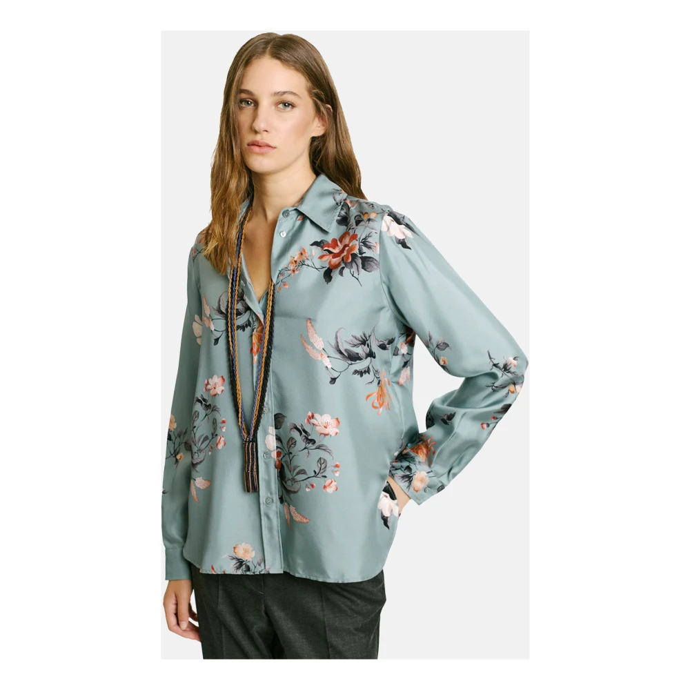 Momoni Zijden twill klassieke blouse met patroon kraag Blue Dames