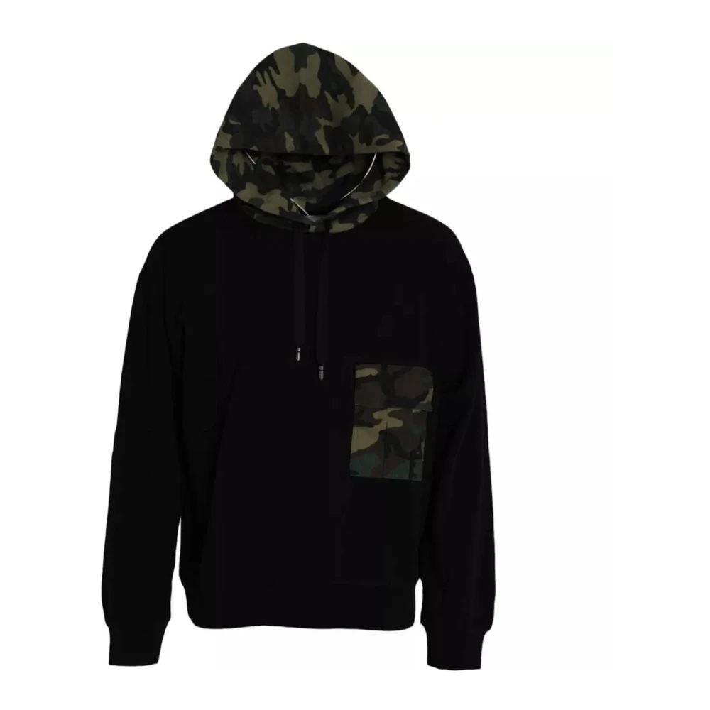 Dolce & Gabbana Camouflage Hoodie met Gerepareerde Mouwen Black Heren