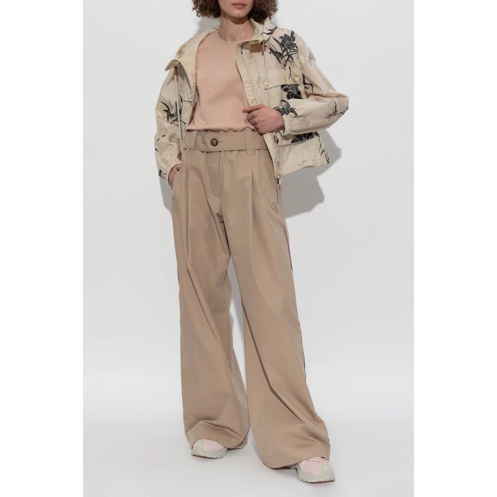 Moncler Women's Beige Wide Trousers, Xs, Trousers With Wide Legs