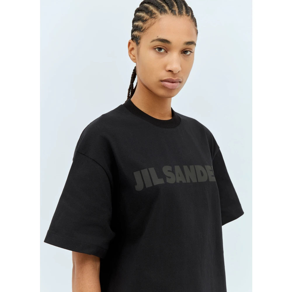 Jil Sander Katoenen Jersey Logo Print T-Shirt Black Dames