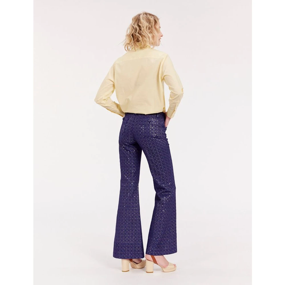 Ines De La Fressange Paris Navy Print Flare Broek Blue Dames
