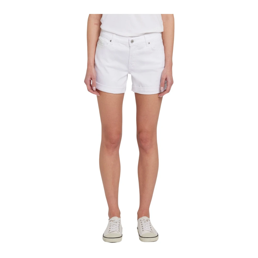 7 For All Mankind Witte Mid-Rise Denim Shorts White Dames