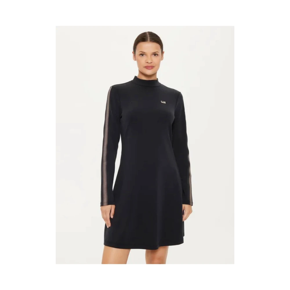 Emporio Armani EA7 Zwarte Jersey Jurk met Hoge Kraag Black Dames