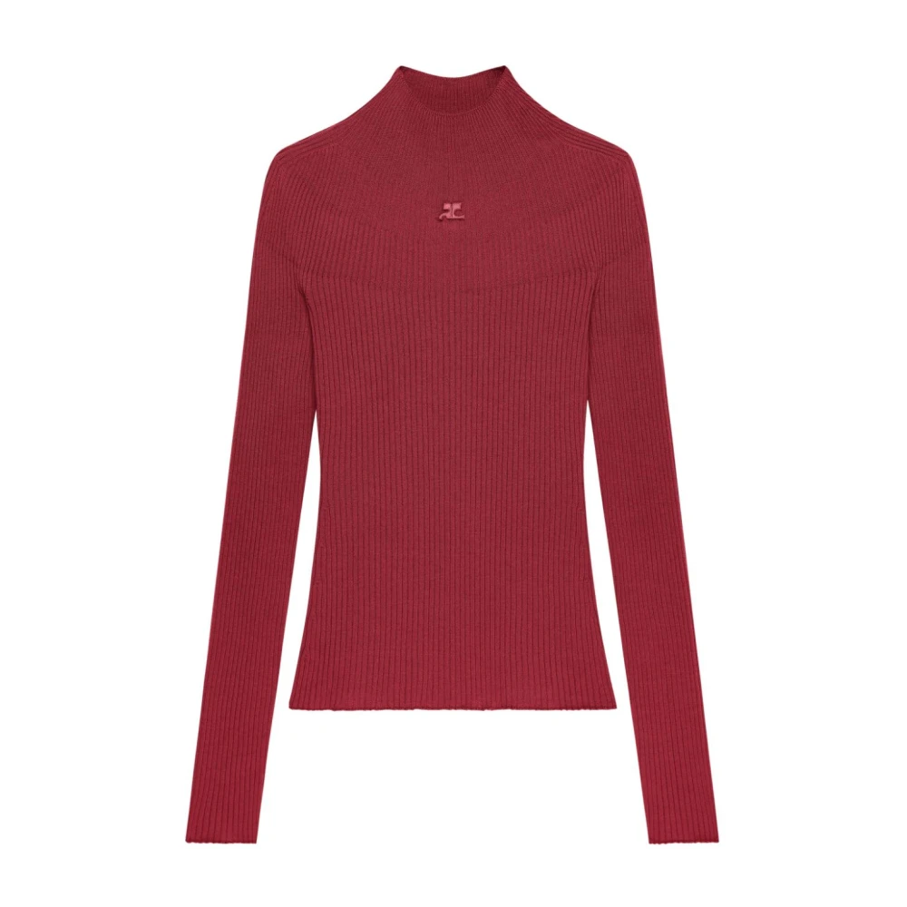 Courrèges Röd Solar Tröja Bomull Ull Bordeaux Red, Dam