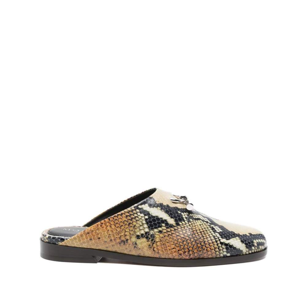 Alexander Mcqueen Multicolor Mules, Female, 5 Uk, Snakeskin Print Flat Sandals With Hardware