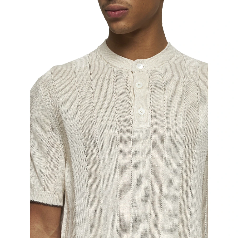 BRUNELLO CUCINELLI Gestreepte textuur korte mouw trui Beige Heren