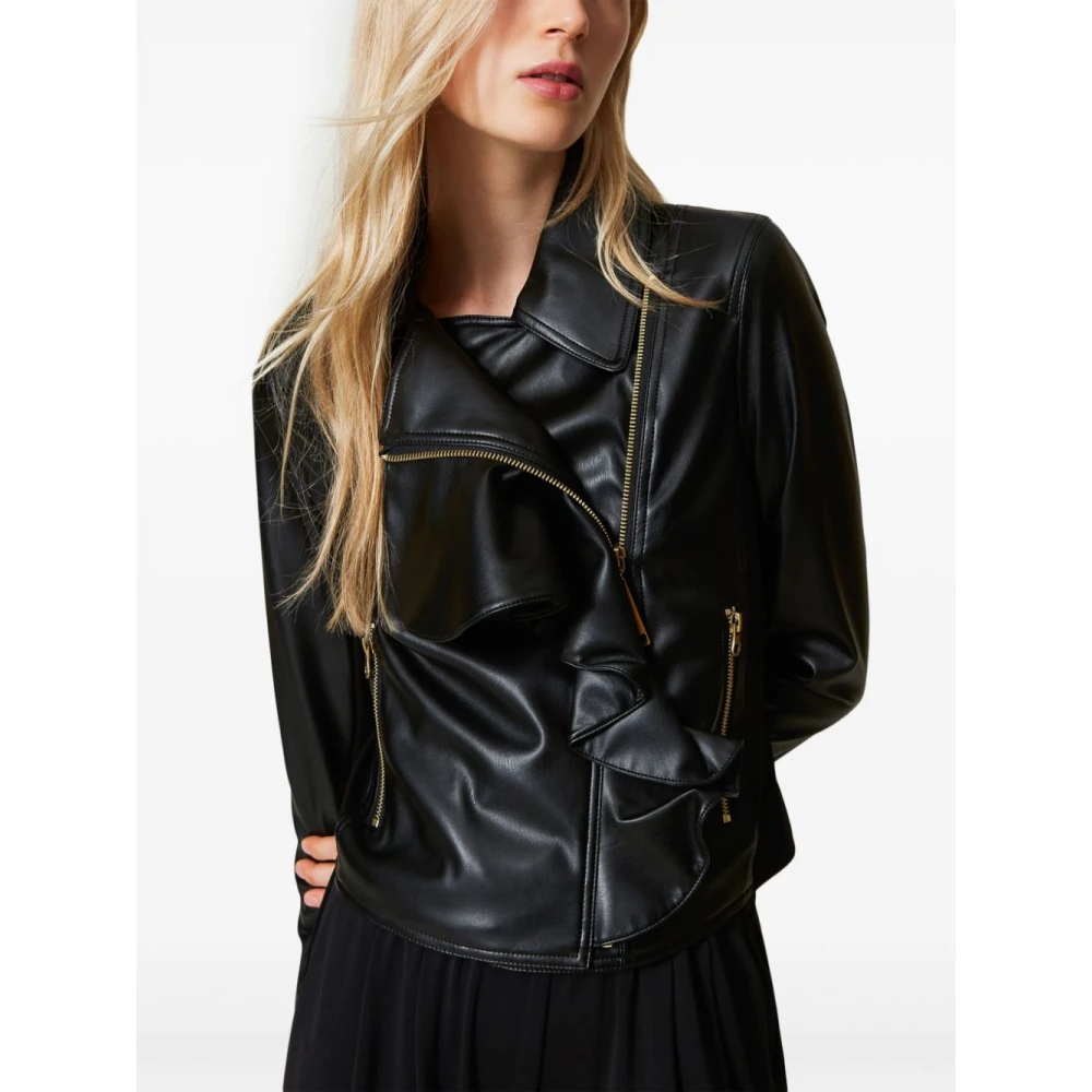 Twinset Imitatie Leren Biker Jas Black Dames