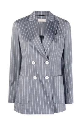 Blå Pinstripe Dubbelknäppt Blazer