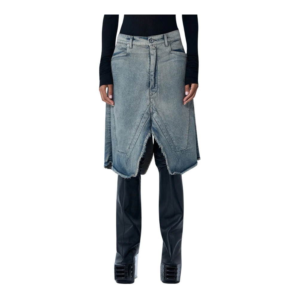 Rick Owens Women's Blue Denim Skirts, W27, Cut-Out Denim Skirt