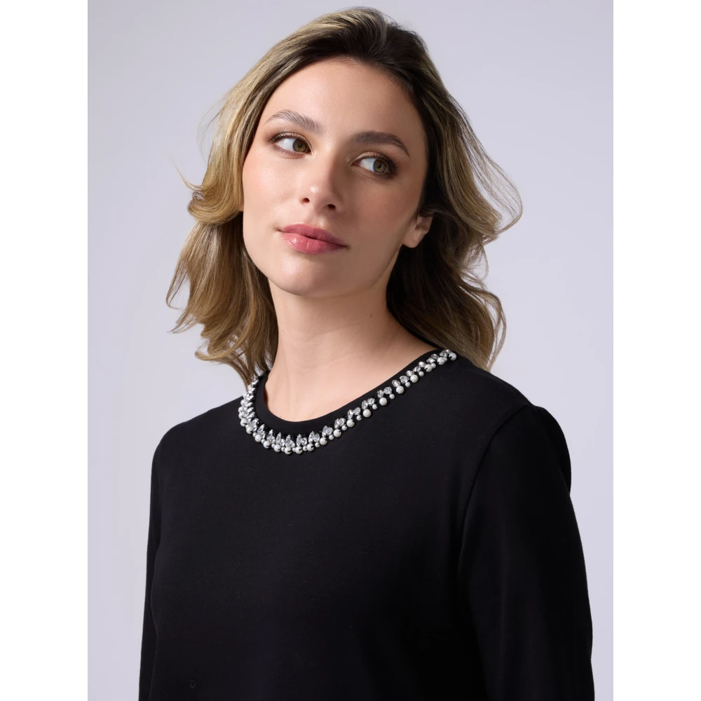 Oltre T-shirt met juweelborduurwerk Black Dames