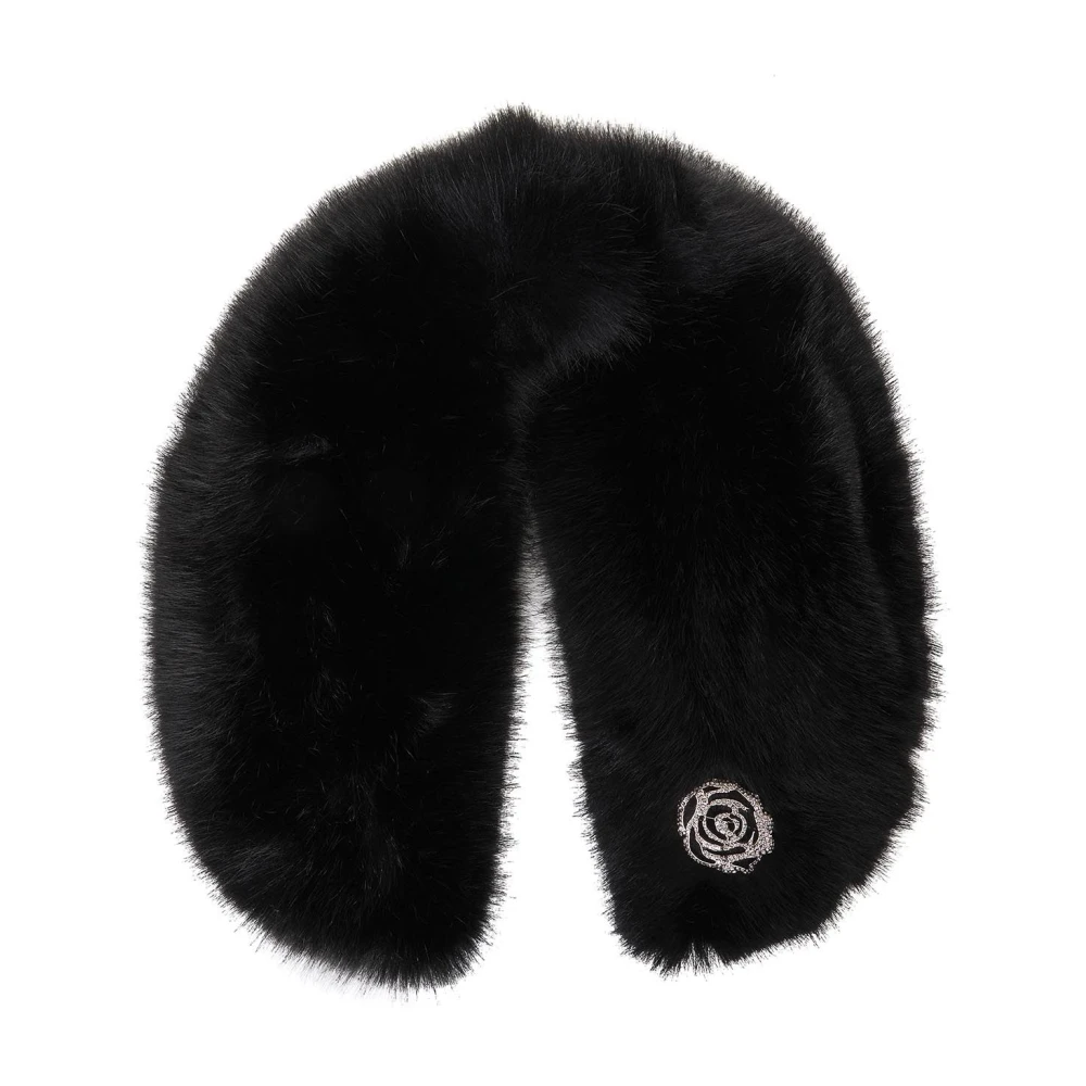 Blugirl Zwarte Nep Bont Kraag met Broche Black Dames
