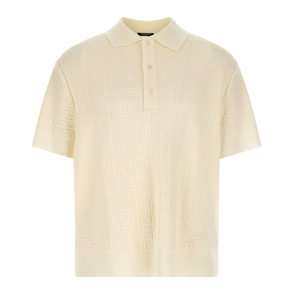Balmain White Monogram Jacquard Polo Shirt - Male - Polo Shirts - L - Tops