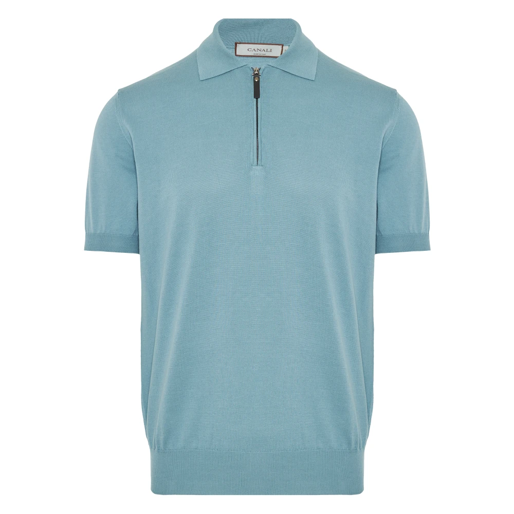 Canali Ritssluiting Polo Shirt in Katoen Blue Heren