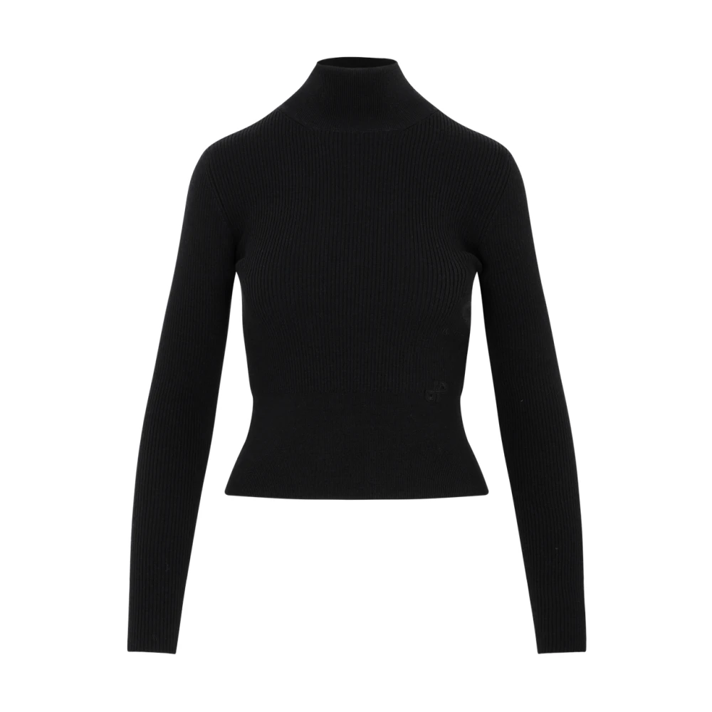 Patou Zwarte Geribbelde Coltrui Sweater Aw23 Black Dames