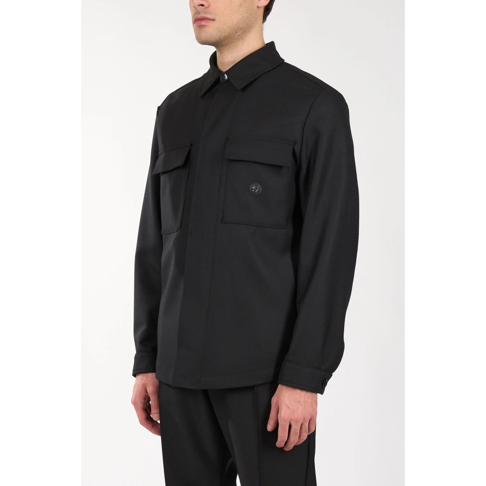 Hugo Boss Overshirt van zuivere wol met knoopsluiting Black Heren