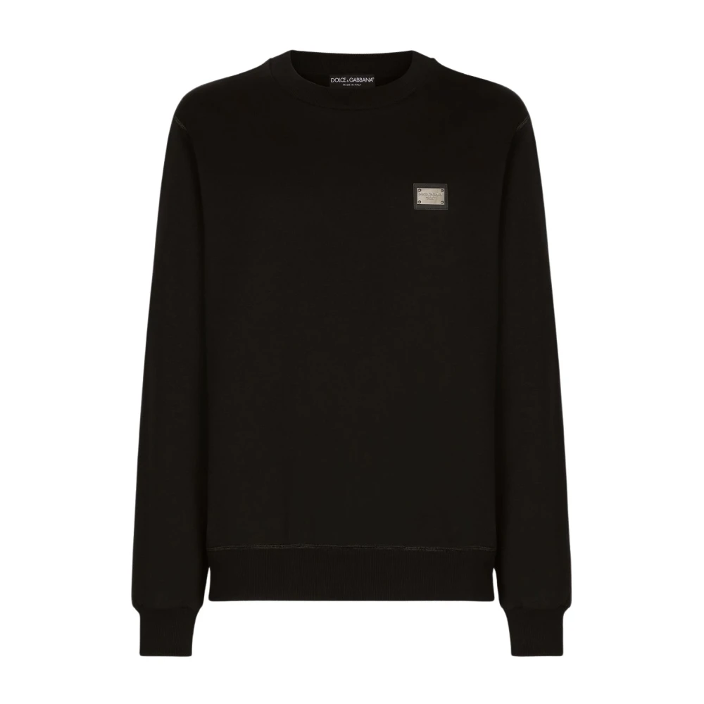 Dolce & Gabbana Zwarte Logo Plaque Crew Neck Sweater Black Heren