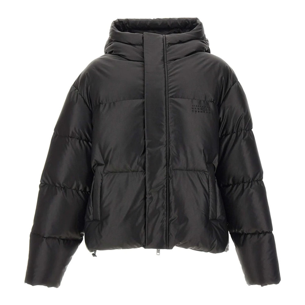 Mm6 Maison Margiela , Winter Jackets, Male, Black, M, Numeric Signature Embroidery Down Jacket