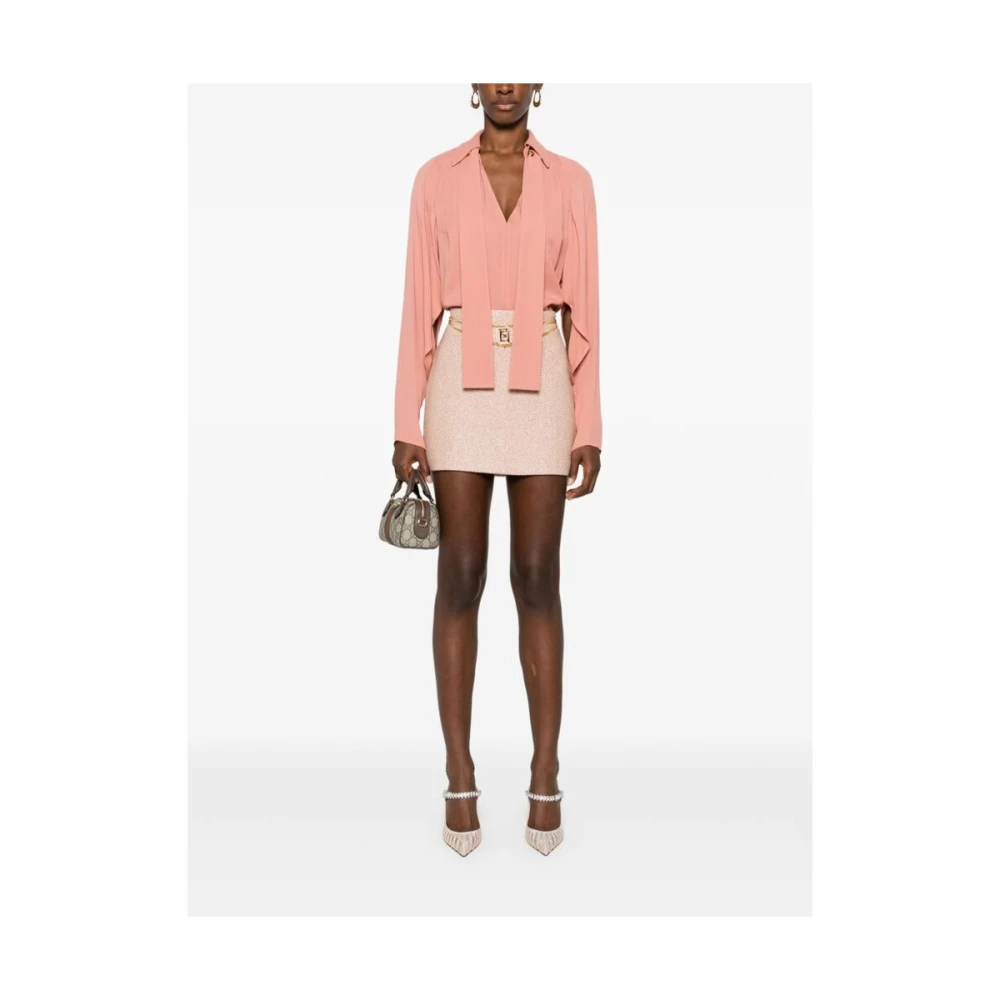 Elisabetta Franchi Blush Pink Georgette Sjaal Mouw Shirt Pink Dames