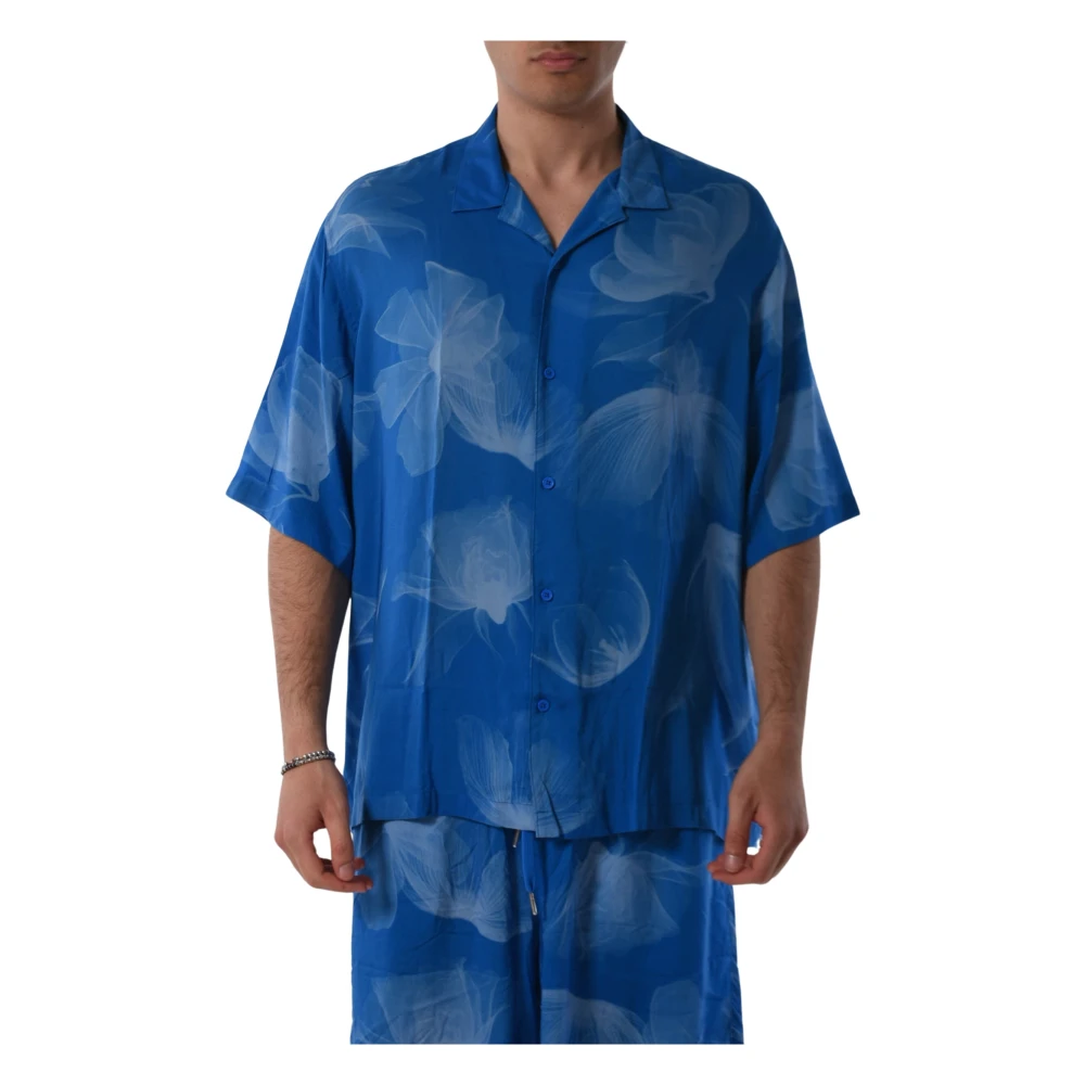 Armani Exchange Viscose Knoopsluiting Shirt Blue Heren