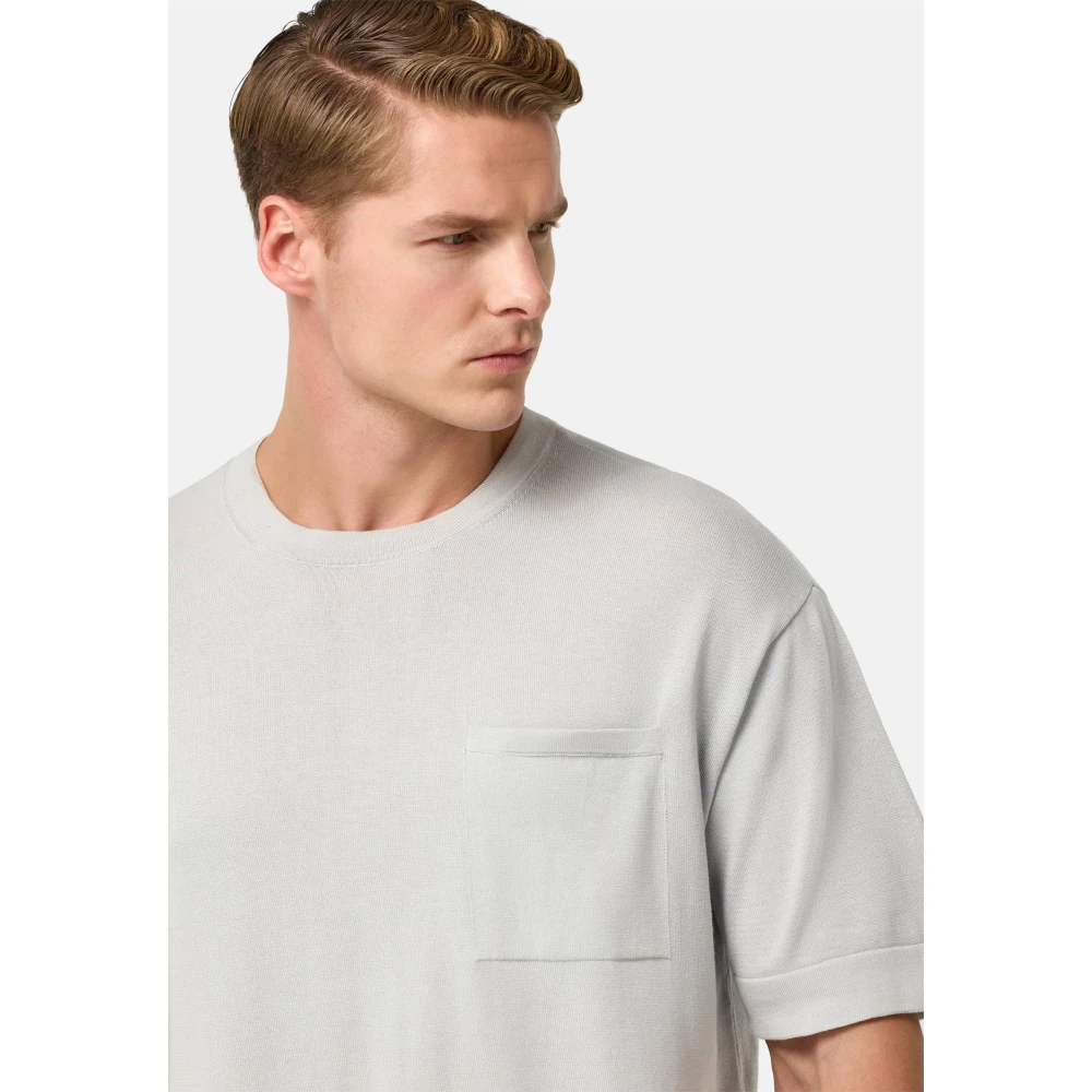 Boggi Milano Pima Katoenen Gebreide T-Shirt Blue Heren