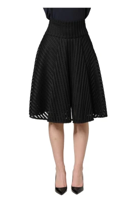 Cotton Striped Flared Silhouette A-line Midi
