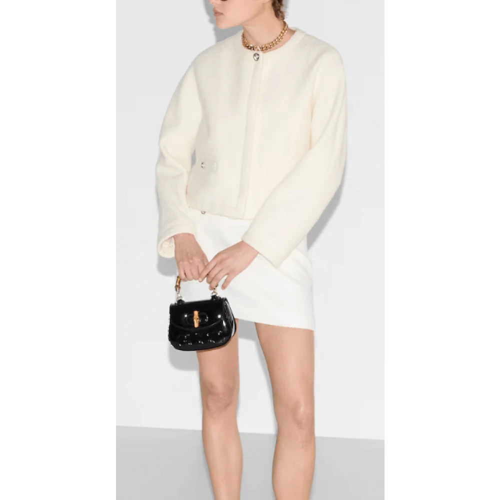 Gucci Witte Bouclé Jas met Drukknopen White Dames