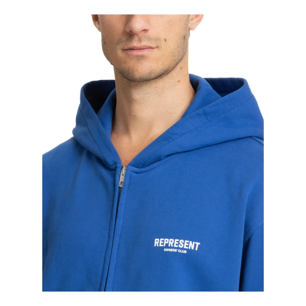 Represent Gestreepte Rits Hoodie met Logo Zakken Blue Heren